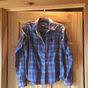 Plaid and pearl button shirt